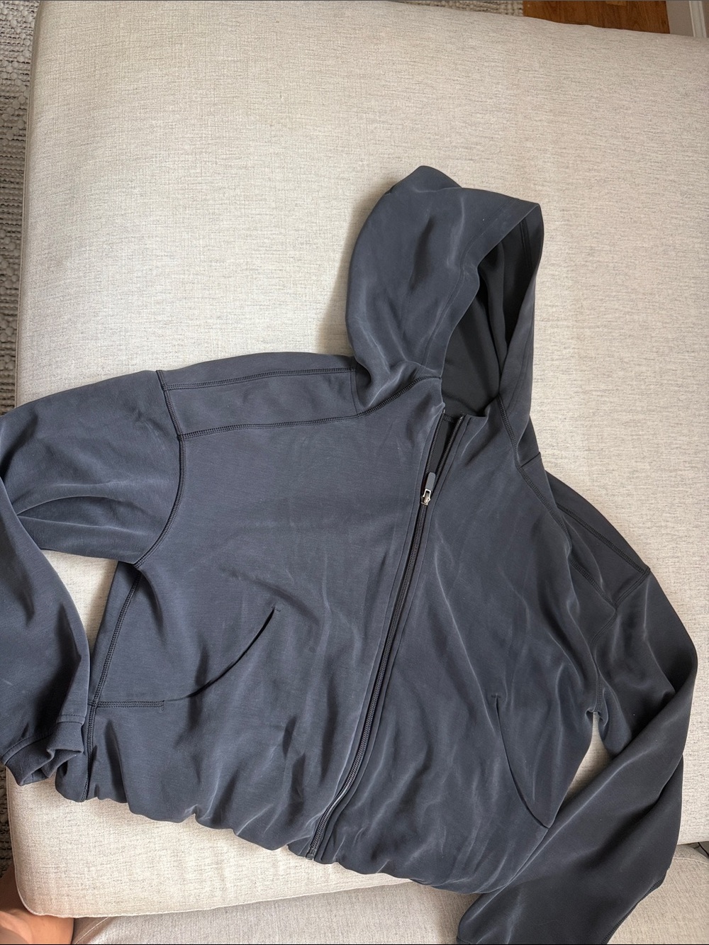 lululemon Softstreme black zip bubble hem hoodie